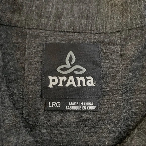 prAna Mens Beau Button Up Shirt Size L Wool Blend Outdoor Travel Hiking Charcoal - Picture 7 of 7